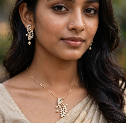 Aloha CZ jewellery set with pearls, view 2