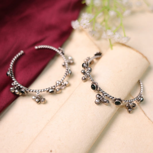 Adjustable Chan- Chan Bangles with Green Stone ( silver)