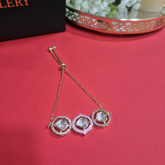 ARENA MOISSANITE BRACELET WITH BABY PINK ENAMEL