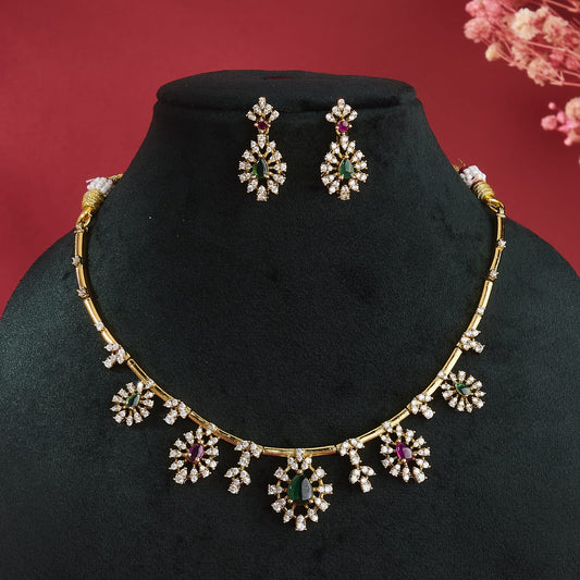 SHWETA HASLI SET WITH EMERALD GREEN, RANI PINK STONES & CZ STONES