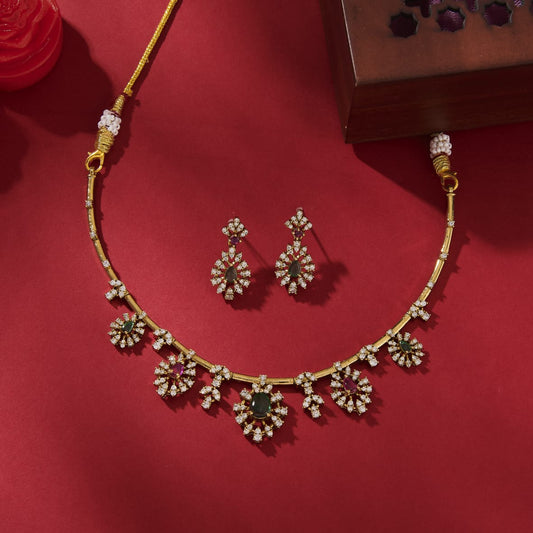 SHWETA HASLI SET WITH EMERALD GREEN, RANI PINK STONES & CZ STONES