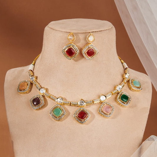 MULTICOLOUR PAKHI  KUNDAN SET