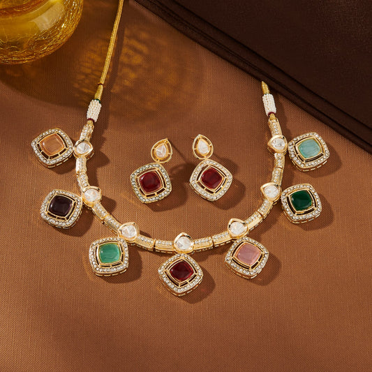 MULTICOLOUR PAKHI  KUNDAN SET