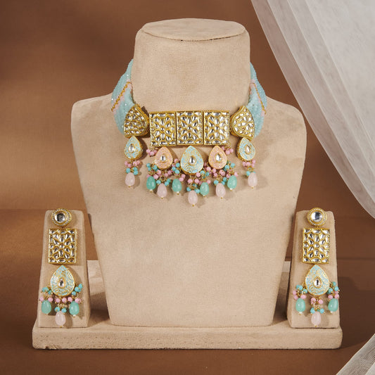 SKY BLUE & PINK  VINNY KUNDAN SET