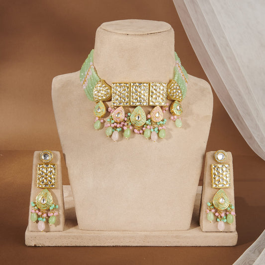 PISTA GREEN &BABY PINK  VINNY KUNDAN SET