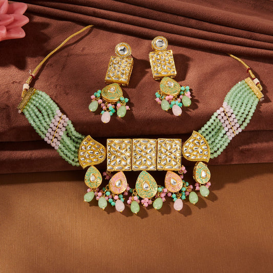 PISTA GREEN &BABY PINK  VINNY KUNDAN SET