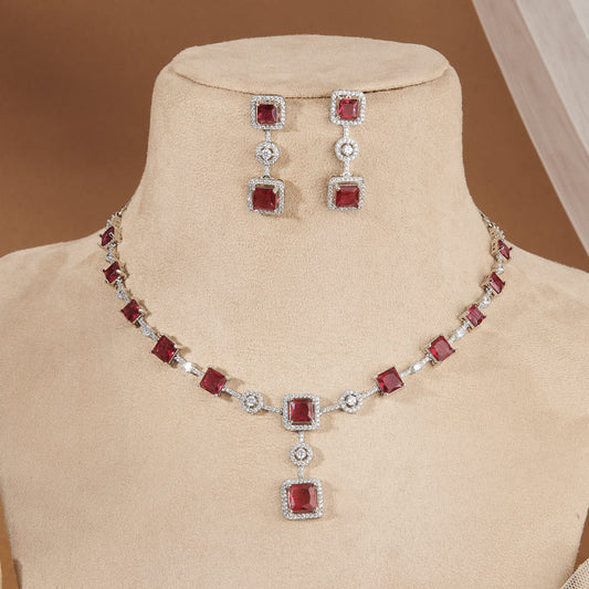 CZ RAKHI NECKLACE SET WITH RED STONES