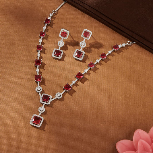 CZ RAKHI NECKLACE SET WITH RED STONES