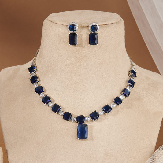 DAZZLING BLUE STONE WITH CZ NECKLACE SET