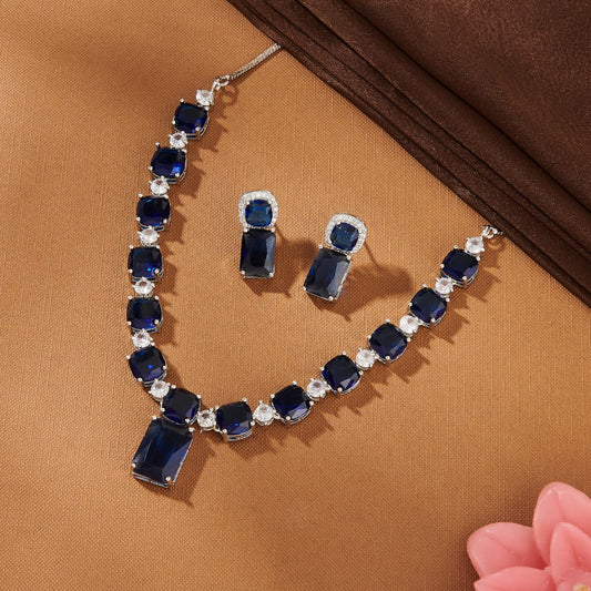 DAZZLING BLUE STONE WITH CZ NECKLACE SET