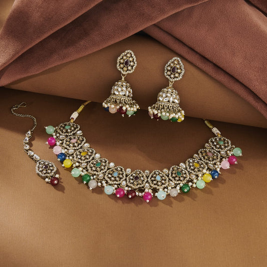 MULTICOLOUR  KUNDAN GEETA JEWELLERY SET