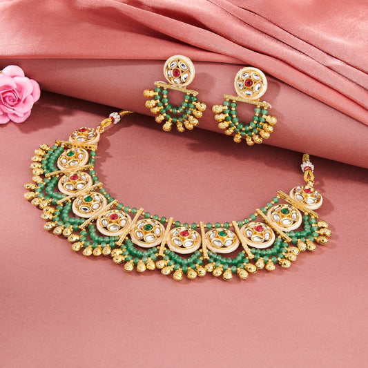 KIARA RAJWADI SET WITH GREEN BEADS & MEENAKARI WORK