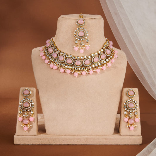 BABY PINK VIDYA KUNDAN JEWELLERY SET