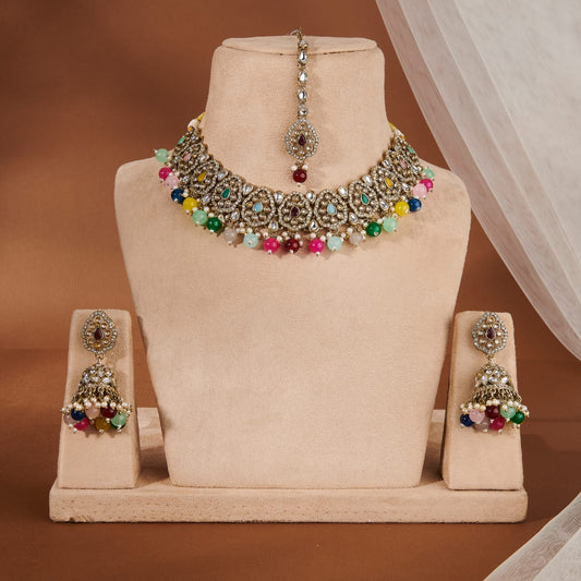 MULTICOLOUR NEELAN KUNDAN SET