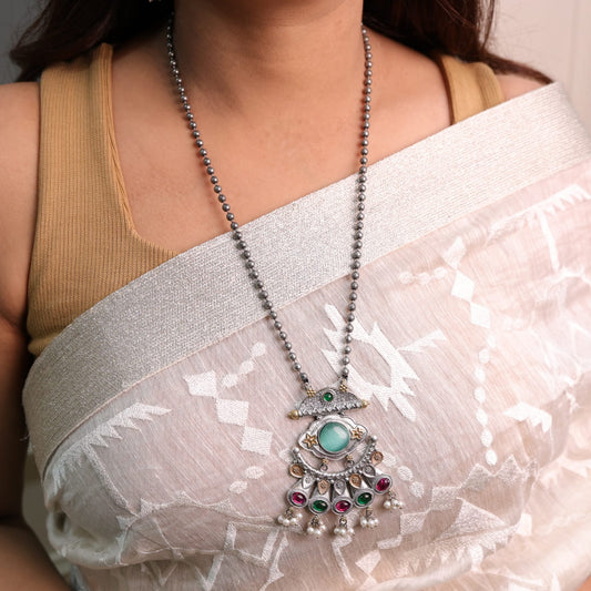Jhanki German  Silver Fusion Set with tuquise blue stone