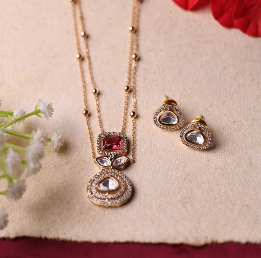 Reema Moissanite Pendant Set with Ruby Red Stone