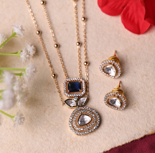 Reema Moissanite Pendant Set with Blue Stone