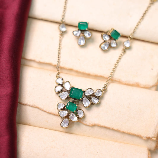 Shilpa Moissanite Pendant Set with victorian polish ( Green)