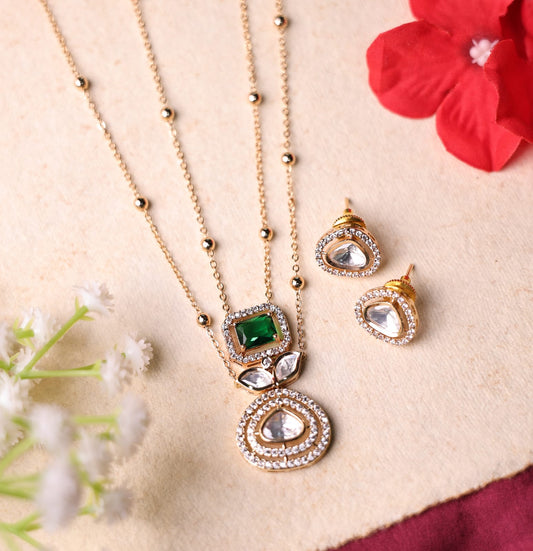 Reema Moissanite Pendant Set with Green stone