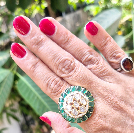 NEETU MOISSANITE RING WITH EMERALD GREEN ENAMEL