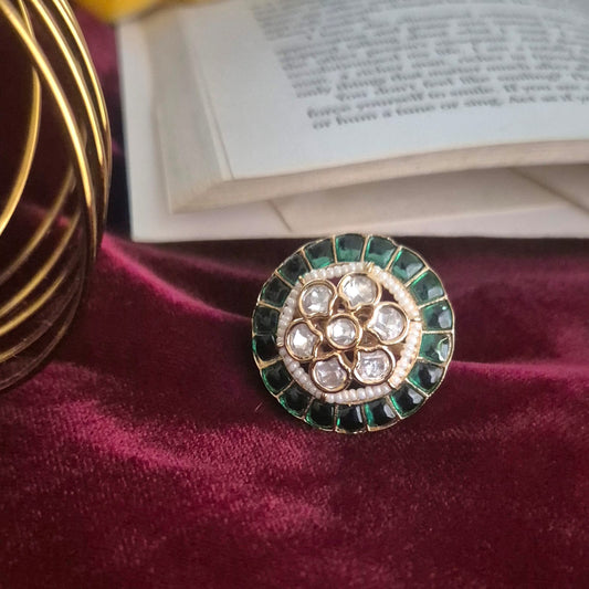 NEETU MOISSANITE RING WITH EMERALD GREEN ENAMEL