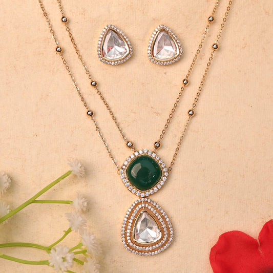 Alka Moissanite Pendant Set with Green Stone
