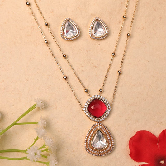 Alka Moissanite Pendant Set with Red Stone